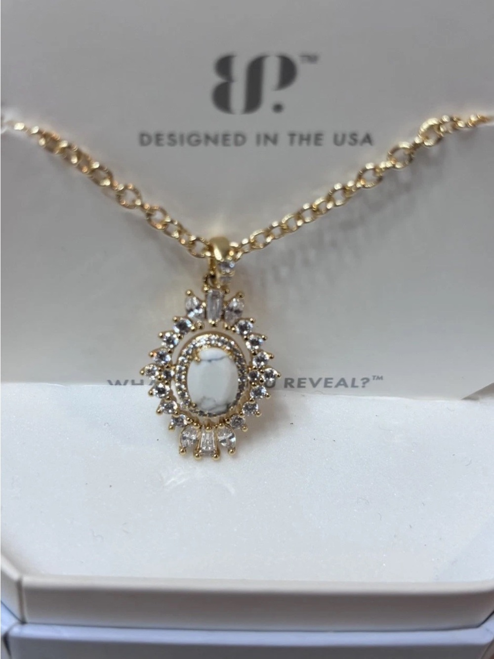 Bomb Party Necklace Howlite Magnesite on Gold “Unending Sunshine” NK16470